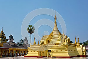 Golden pagoda in Shwe Sar Yan Buddhist complex in Thaton, Myanmar