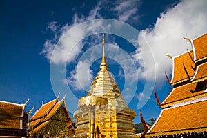 Golden Pagoda in temple at Doi Sutep Temple in Chiang Mai,Thailand photo