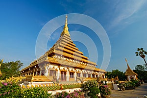Golden pagoda at the Thai temple, Khon kaen Thailand. photo