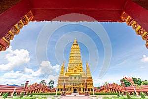 Golden pagoda at Wat Maha That Wachiramongkol or Bang Tong temple a popular tourist destination attraction in Krabi Province, Thai