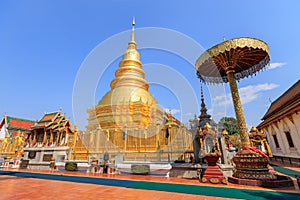 Golden pagoda at Wat Phra That Haripunchai Woramahawihan in Lamphun, north of Thailand