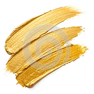Golden Paint Strokes isolated on white background photo