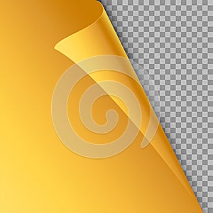 Golden paper with flipped corner on transparent background. Vector illustration. photo