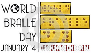 Golden Papers with Greeting Message for World Braille Day, Vector Illustration