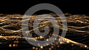 Golden Particle Waves Abstract Background - Technology, Data, Network