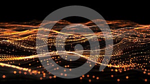 Golden Particle Waves On Black Background - Abstract Tech Data Visualisation