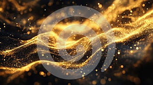 Golden particle waves creating abstract light effect