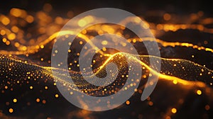 Golden particle waves flowing technology abstract background