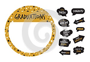 Golden party photo booth and graduation elements -vector