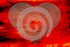 Golden pattered heart on red background