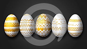 Golden-patterned Easter eggs on dark background, holiday design