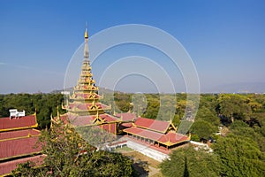 The golden pavilion in Mandalay Palace built in 1875 by the King Mindon as seen from the watchtower