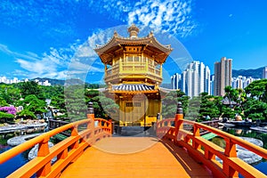 Golden Pavilion in Nan Lian Garden near Chi Lin Nunnery temple, Hong Kong