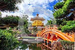 Golden Pavilion in Nan Lian Garden near Chi Lin Nunnery temple, Hong Kong. photo