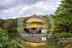 Golden Pavilion and reflections on a Pond, background is a beaut