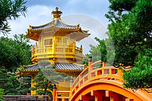 The Golden Pavilion Temple at Nan Lian Garden located in Hong Kong.