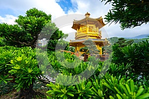 The Golden Pavilion Temple at Nan Lian Garden located in Hong Kong.