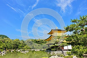Golden Pavilion (call Kinkakuji in Japanese) in bright sky day.