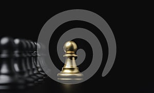 Golden pawn chess move out from line for different thinking and leading change , Disruption and unique concept