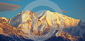 Golden peaks of Ganesh Himal mountain range in Himalayas