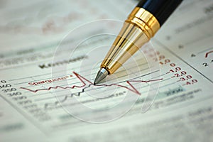 Golden pen showing diagram on financial report