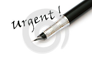 Golden pen and urgent message isolated