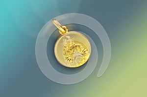 Golden pendant isolated with path