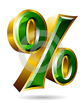 Golden percent sign in 3D style isolated on white background. Vector illustration.