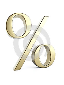 Golden percentage sign on white background