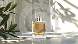 Golden Perfume Bottle with Natural Light Shadows