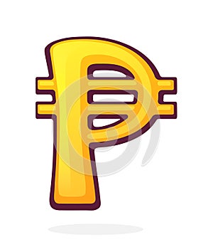 Golden Peso Sign. Philippine Currency Symbol. Vector illustration. Hand drawn cartoon clip art with outline. Graphic element for