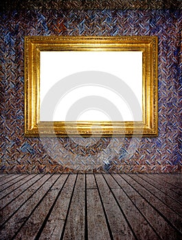 Golden photo frame (clipping path)