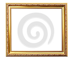 Golden photo frame isolated with path