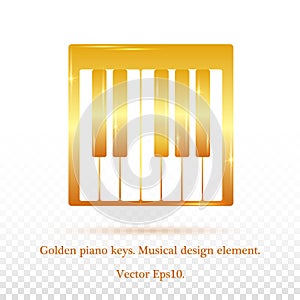 Golden piano keys.golden glitter.Inspiration, profession, hobby. Music, sound. Music instrument .Piano keys icon.Eps10 Vector