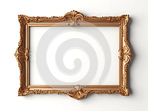 Golden picture empty frame isolated on white background