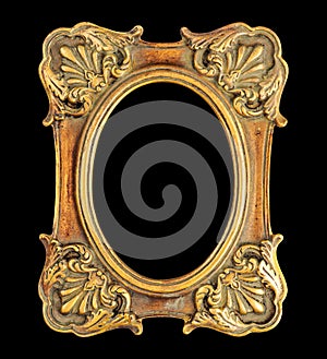 Golden picture frame isolated on black background