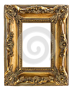 Golden picture frame isolated white background