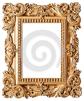 Golden picture frame isolated on white background