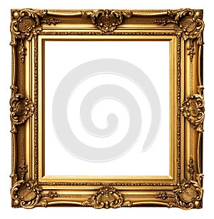 Golden picture frame vintage style isolated on white background. digital illustration. Generative AI