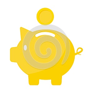 Golden pig bank for coins vector illustration isolated on white, piggy bank icon. Saving flat stock illustration