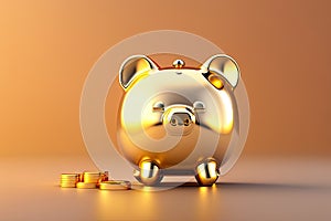 Golden Piggy Bank with Falling Coins Generative AI