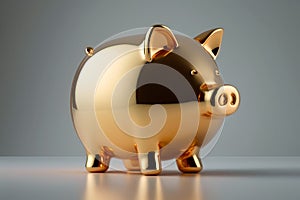 Golden piggy bank with falling coins. Savings and investment, business and money, finance concept. AI generated image