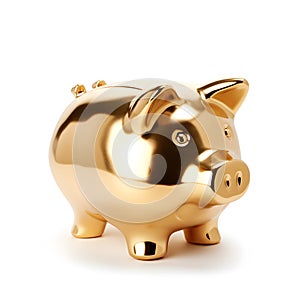 Golden piggy bank isolated on white background, Saving and finance