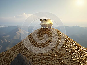 Golden Piggy Bank on a Mountain of Coins