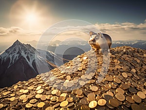 Golden Piggy Bank on a Mountain of Coins