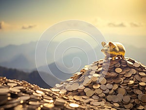 Golden Piggy Bank on a Mountain of Coins