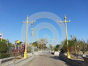 Golden pillars or electric pole at Wat Sothonwararam