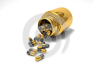 Golden pills and container