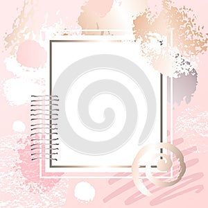 Golden pink art frames. Pastel rose colors brush strokes, pink g