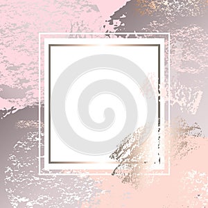 Golden pink art frames. Pastel rose colors brush strokes, pink g